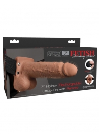 Кофейный перезаряжаемый вибрострапон 7  Hollow Rechargeable Strap-on with Balls - 20,3 см. - Pipedream - купить с доставкой в Грозном