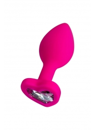 Розовая анальная втулка Diamond Heart с прозрачным кристаллом - 7 см. - ToyFa - купить с доставкой в Грозном