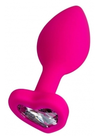 Розовая анальная втулка Diamond Heart с прозрачным кристаллом - 7 см. - ToyFa - купить с доставкой в Грозном