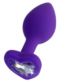 Фиолетовая анальная втулка Diamond Heart с прозрачным кристаллом - 7 см. - ToyFa - купить с доставкой в Грозном