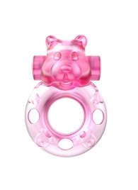 Розовое эрекционное виброкольцо на пенис Pink Bear - Baile - в Грозном купить с доставкой