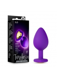 Фиолетовая анальная пробка Bling Plug Medium с золотистым стразом - 8,3 см. - Blush Novelties - купить с доставкой в Грозном