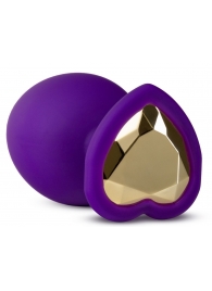 Фиолетовая анальная пробка Bling Plug Large с золотистым стразом - 9,5 см. - Blush Novelties - купить с доставкой в Грозном