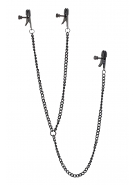 Черные зажимы на соски и клитор на цепочке DELUXE NIPPLE   CLIT CLAMPS - Dream Toys - купить с доставкой в Грозном