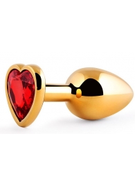 Золотистая анальная пробка с красным стразом-сердечком - 8 см. - Anal Jewelry Plug - купить с доставкой в Грозном