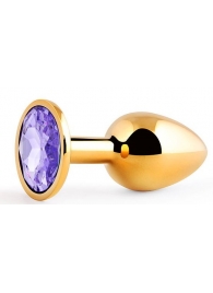 Золотистая анальная пробка с фиолетовым стразом - 7,2 см. - Anal Jewelry Plug - купить с доставкой в Грозном