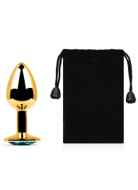 Золотистая анальная пробка с голубым стразом - 7,2 см. - Anal Jewelry Plug - купить с доставкой в Грозном