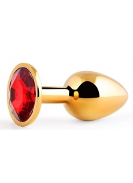 Золотистая анальная пробка с красным стразом - 7,2 см. - Anal Jewelry Plug - купить с доставкой в Грозном