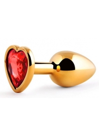 Золотистая анальная пробка с красным стразом-сердечком - 7 см. - Anal Jewelry Plug - купить с доставкой в Грозном