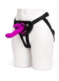 Лиловый страпон Rechargeable Vibrating Strap-On Harness Set - 17,6 см. - Happy Rabbit - купить с доставкой в Грозном