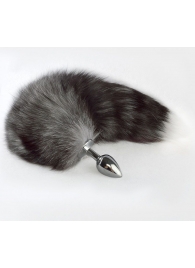 Серебристая анальная пробка с серым хвостиком - Sitabella - купить с доставкой в Грозном