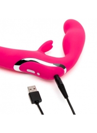 Ярко-розовый безремневой страпон Rechargeable Vibrating Strapless Strap-On - Happy Rabbit - купить с доставкой в Грозном