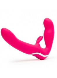 Ярко-розовый безремневой страпон Rechargeable Vibrating Strapless Strap-On - Happy Rabbit - купить с доставкой в Грозном