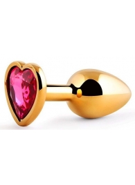Золотистая анальная пробка с малиновым кристаллом-сердечком - 7 см. - Anal Jewelry Plug - купить с доставкой в Грозном