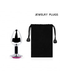 Серебристая анальная пробка с малиновым кристаллом - 7,2 см. - Anal Jewelry Plug - купить с доставкой в Грозном