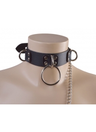 Черный кожаный ошейник Big Ring - Sitabella - купить с доставкой в Грозном