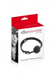 Черный силиконовый кляп-шарик на ремешках - Fetish Tentation - купить с доставкой в Грозном