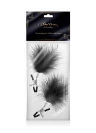 Зажимы на соски с черными пуховыми кисточками Sweet Caress Feather Nipple Clumps - Sweet Caress - купить с доставкой в Грозном