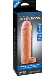 Телесная насадка с кольцом Perfect 1 Extension with Ball Strap - 17 см. - Pipedream - в Грозном купить с доставкой
