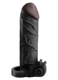 Чёрная вибронасадка с кольцом Vibrating Real Feel 2 Extension - 16 см. - Pipedream - в Грозном купить с доставкой