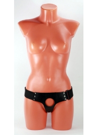 Чёрные кожаные трусики для больших насадок - БДСМ Арсенал - купить с доставкой в Грозном