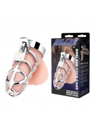 Серебристая металлическая клетка для члена с замком Enslave Cock Cage - BlueLine - купить с доставкой в Грозном