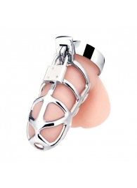 Серебристая металлическая клетка для члена с замком Enslave Cock Cage - BlueLine - купить с доставкой в Грозном