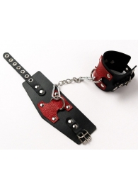 Черные кожаные оковы с красными вставками - Crazy Handmade - купить с доставкой в Грозном
