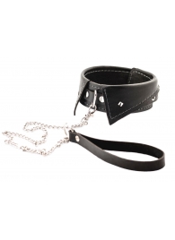 Черный ошейник-воротничок с металлическим поводком - Crazy Handmade - купить с доставкой в Грозном