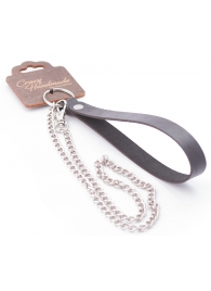 Серебристый металлический поводок с кожаной черной ручкой - 80 см. - Crazy Handmade - купить с доставкой в Грозном