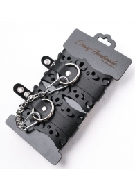 Ажурные наручники из черной кожи - Crazy Handmade - купить с доставкой в Грозном