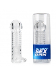 Прозрачная рельефная насадка-реалистик с петлей для мошонки - 13,5 см. - Sex Expert - в Грозном купить с доставкой