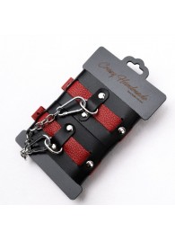 Черно-красные кожаные наручники на металлической сцепке - Crazy Handmade - купить с доставкой в Грозном