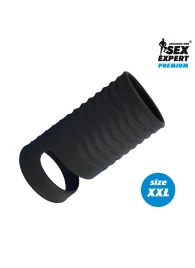 Черная открытая насадка на пенис с кольцом для мошонки XXL-size - 9,4 см. - Sex Expert - в Грозном купить с доставкой