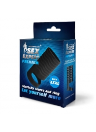Черная открытая насадка на пенис с кольцом для мошонки XXXL-size - 9,9 см. - Sex Expert - в Грозном купить с доставкой
