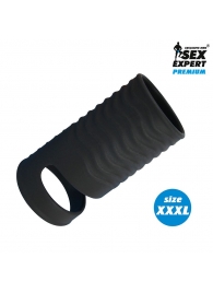 Черная открытая насадка на пенис с кольцом для мошонки XXXL-size - 9,9 см. - Sex Expert - в Грозном купить с доставкой