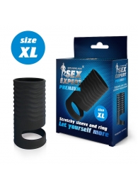 Черная открытая насадка на пенис с кольцом для мошонки XL-size - 8,9 см. - Sex Expert - в Грозном купить с доставкой