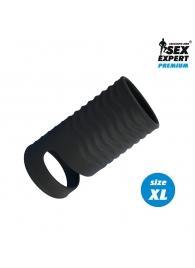 Черная открытая насадка на пенис с кольцом для мошонки XL-size - 8,9 см. - Sex Expert - в Грозном купить с доставкой