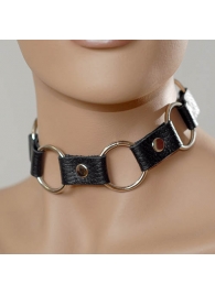 Кожаный черный ошейник с кольцами - Sitabella - купить с доставкой в Грозном