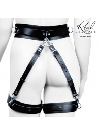 Черный кожаный пояс с гартерами - L-XL - Notabu - купить с доставкой в Грозном