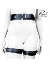 Черный кожаный пояс с гартерами - L-XL - Notabu - купить с доставкой в Грозном