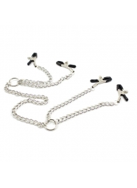 Серебристые зажимы для сосков и половых губ на тонкой цепочке - Notabu - купить с доставкой в Грозном