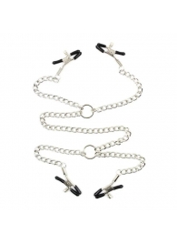 Серебристые зажимы для сосков и половых губ на тонкой цепочке - Notabu - купить с доставкой в Грозном