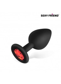 Черная силиконовая анальная втулка с красным кристаллом - 8 см. - 1137