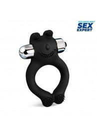 Черное силиконовое эрекционное виброкольцо Sex Expert - Sex Expert - в Грозном купить с доставкой