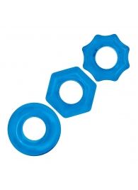 Комплект из трех голубых колец для эрекции 3-Pack Nuts   Bolts Stretch Cock Ring Set - BlueLine - в Грозном купить с доставкой