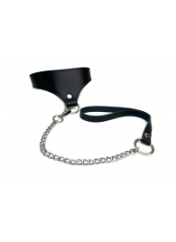 Черный кожаный ошейник Black Phoenix с поводком - БДСМ Арсенал - купить с доставкой в Грозном