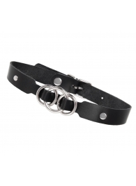 Черный кожаный ошейник со связанными кольцами - Pecado - купить с доставкой в Грозном