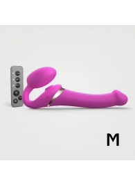 Ярко-розовый безремневой страпон Multi Orgasm Size M с клиторальной стимуляцией - Strap-on-me - купить с доставкой в Грозном