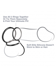 Набор из трех черных эрекционных колец Silicone 3-Ring Stamina Set - Pipedream - в Грозном купить с доставкой